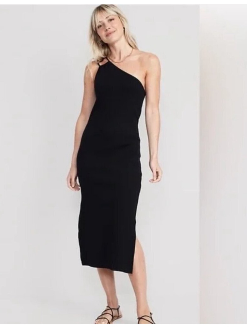 Old Navy Black One Shoulder Tie Ribbed Midi Dress size M - Picture 4 of 14